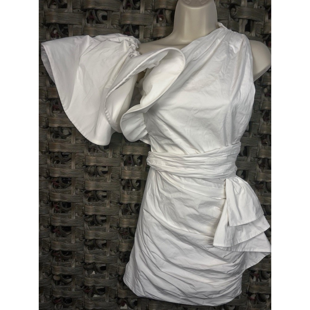 Redemption Dress ONE SHOULDER MINI DRESS IN POPELINE White Size Small‎ Designer